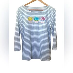 🩷Talbots Cupcakes birthday sprinkles 3/4 sleeves striped top women sz Medium